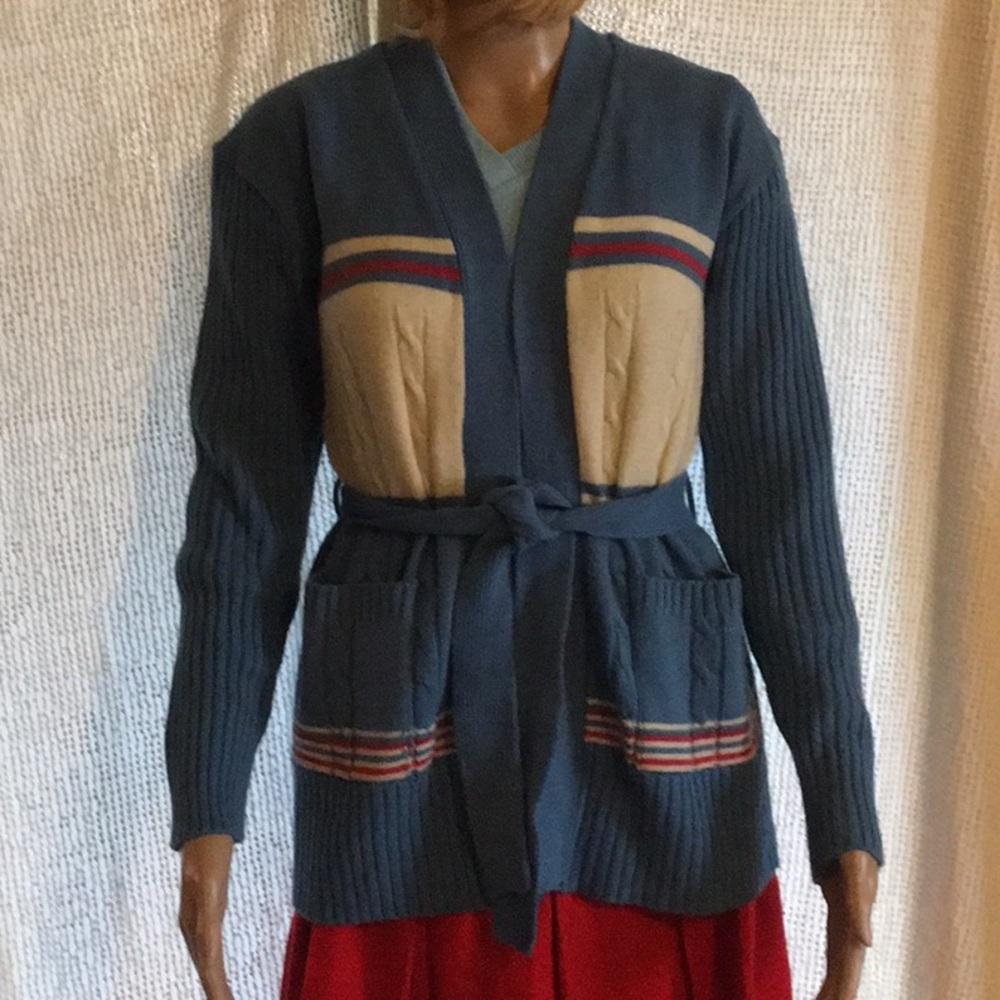 Vtg Kmart cardigan varsity sweater belted pockets